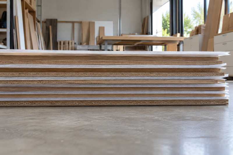 Pile de panneaux de meubles démontés, plaques de mousse intercalées